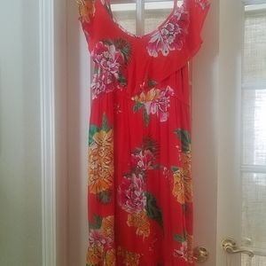 Tiered floral dress with off the shoulder ruffles